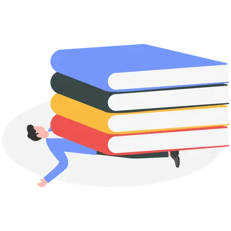 Businessman burdened with library books  Illustration