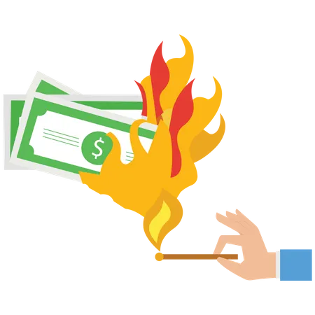 Businessman burned the banknotes with a match  Illustration