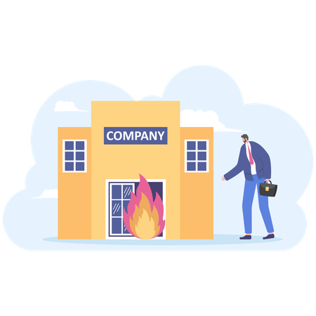 Businessman burning failed startup business  Illustration
