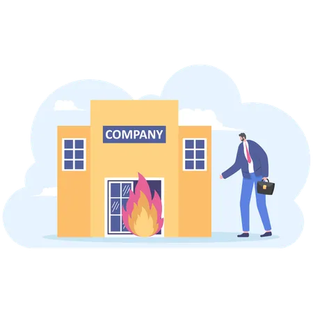 Businessman burning failed startup business  Illustration