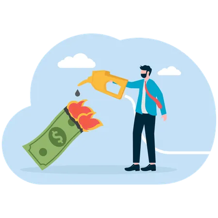 Businessman burning money  Illustration