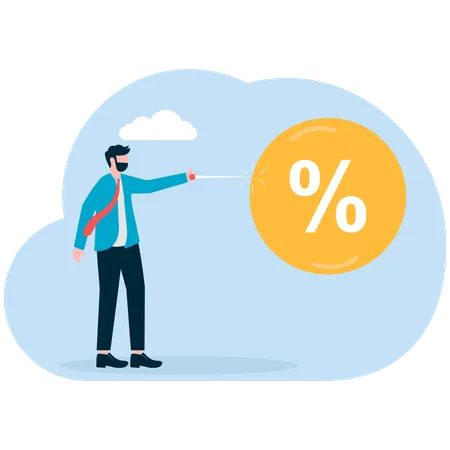 Businessman bursting percentage bubble  Illustration