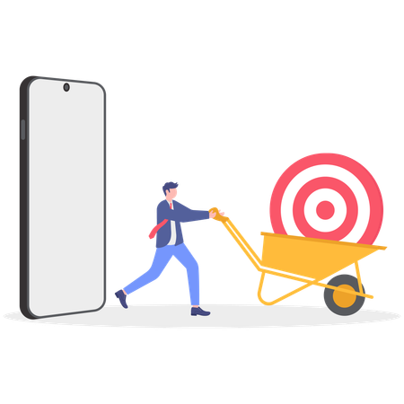 Businessman buy goal with shopping cart while bull eye inside shopping basket  Illustration