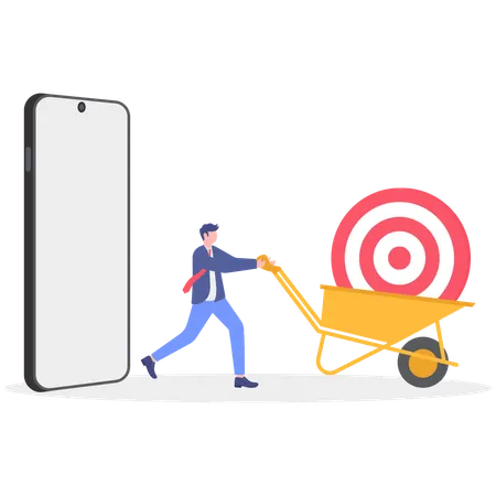 Businessman buy goal with shopping cart while bull eye inside shopping basket  Illustration