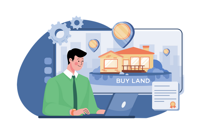 Businessman Buy Land Using Bitcoin  Illustration