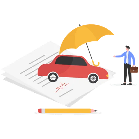 Businessman buying car with vehicle insurance  Illustration