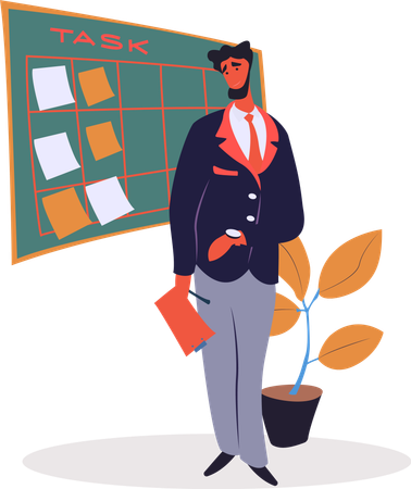 Businessman by Board with Tasks and Appointments  Illustration