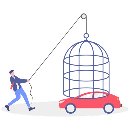Businessman cages car  Illustration