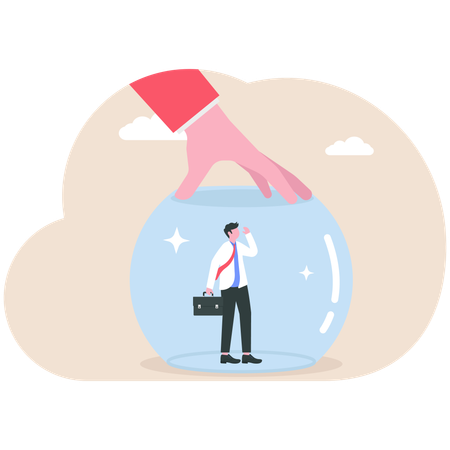 Businessman cages freedom of employee  Illustration