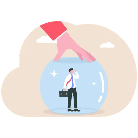 Businessman cages freedom of employee  Illustration