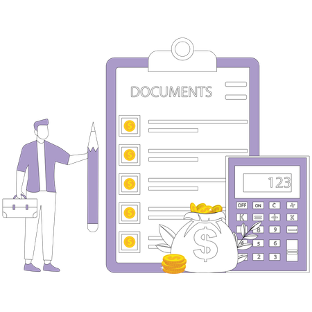 Businessman calculate Cost list  Illustration