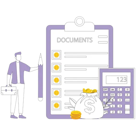 Businessman calculate Cost list  Illustration