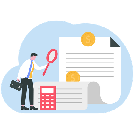 Businessman calculates business expenses  Illustration