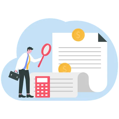 Businessman calculates business expenses  Illustration