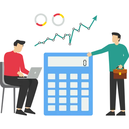 Businessman calculates company budget  Illustration