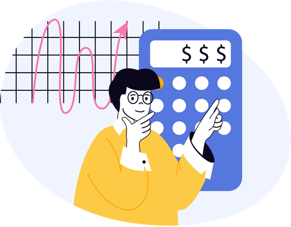 Businessman calculates earnings on calculator  Illustration