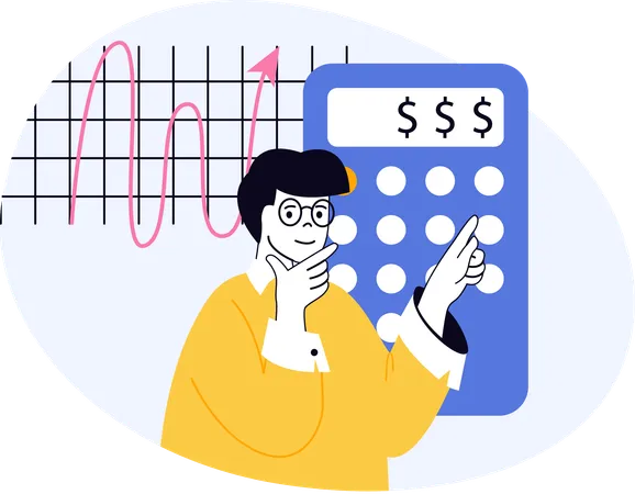 Businessman calculates earnings on calculator  Illustration