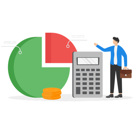 Businessman calculates financial expenses on calculator  Illustration