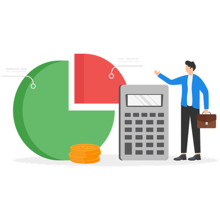 Businessman calculates financial expenses on calculator  Illustration