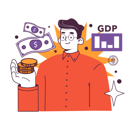 Businessman calculates gross GDP of company  Illustration