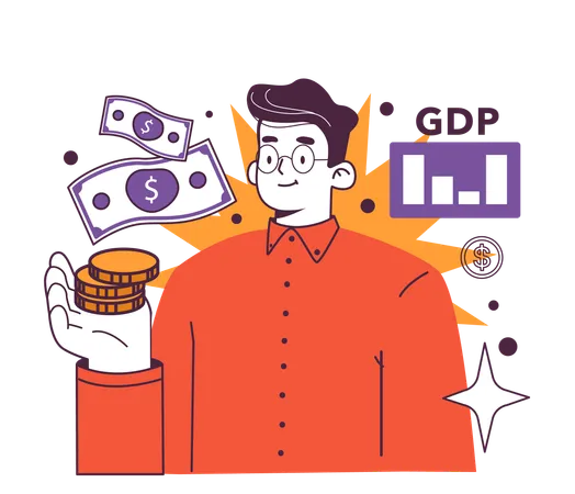 Businessman calculates gross GDP of company  イラスト