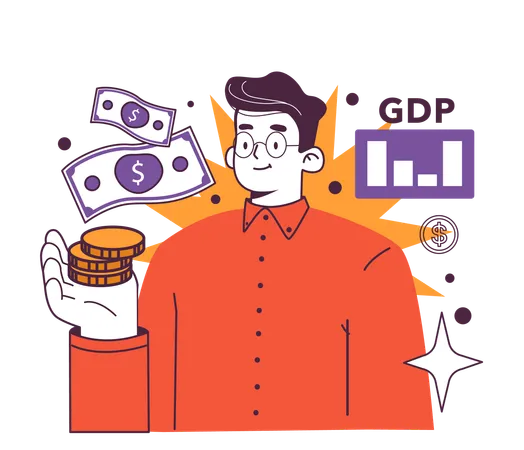 Businessman calculates gross GDP of company  Illustration