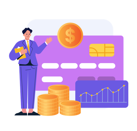 Businessman calculates his credit expenses  Illustration
