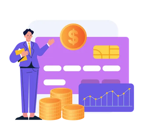 Businessman calculates his credit expenses  Illustration
