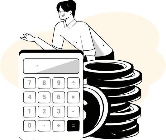 Businessman calculates his finances  Illustration