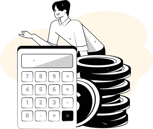 Businessman calculates his finances  Illustration