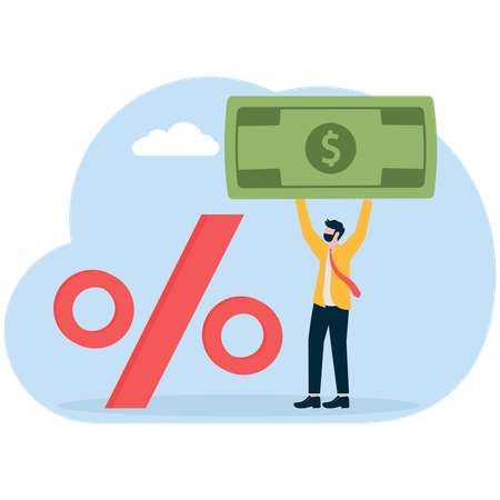 Businessman calculates percent increase  Illustration