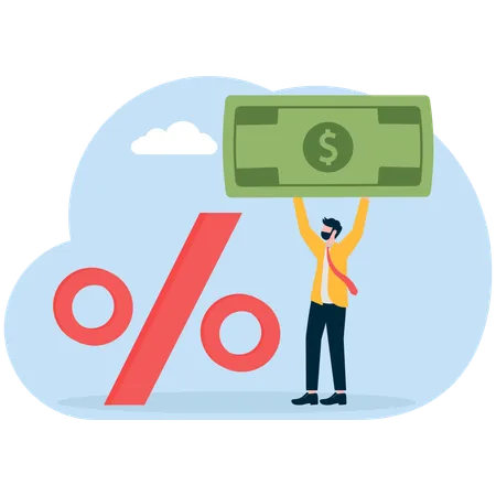 Businessman calculates percent increase  Illustration