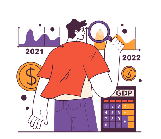 Businessman calculating business GDP  イラスト