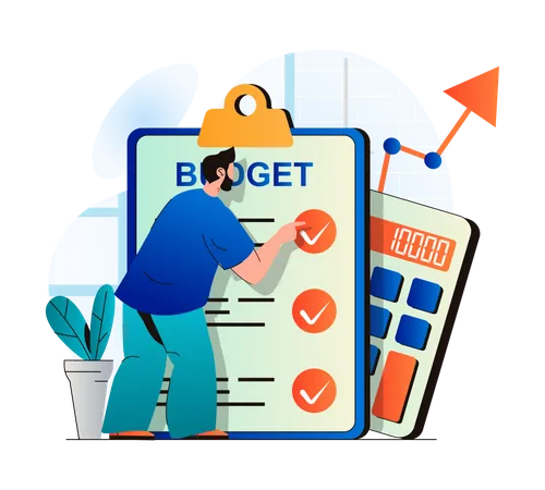 Planning Financial Budget Concept In Modern Flat Design Man Examines Checklist Does Accounting Analyzes Business Statistics Success Financial Strategy Investment And Growth Vector Illustration 일러스트레이션