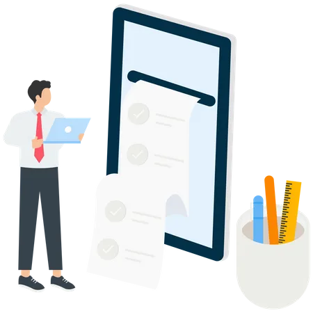 Businessman calculating invoices and other financial records  Illustration