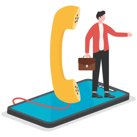 Businessman calls at customer support for help  Illustration