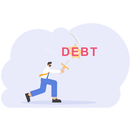 Businessman can not break debt barrier  Illustration