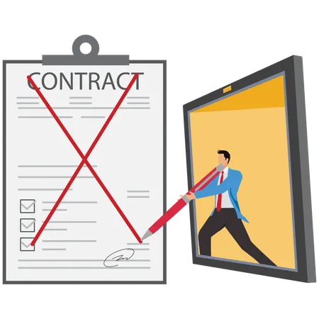 Businessman cancels business contract papers  Illustration