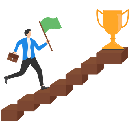 Businessman career ladder and gold prize on top business  Illustration