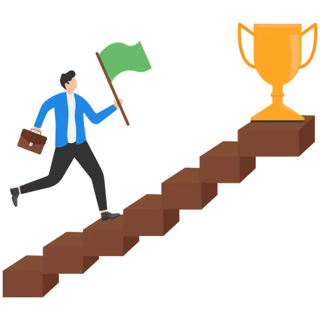 Businessman career ladder and gold prize on top business  Illustration