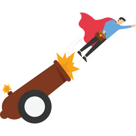 Career Raise Or Process Promoted Businessman Shot From Explosive Cannon Boosting Excessive To Attain Enterprise Success Illustration