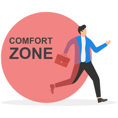 Businessman Carefully stepping out of a comfort zone  Illustration