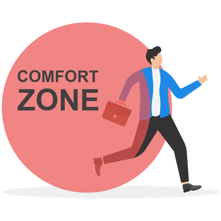Businessman Carefully stepping out of a comfort zone  Illustration