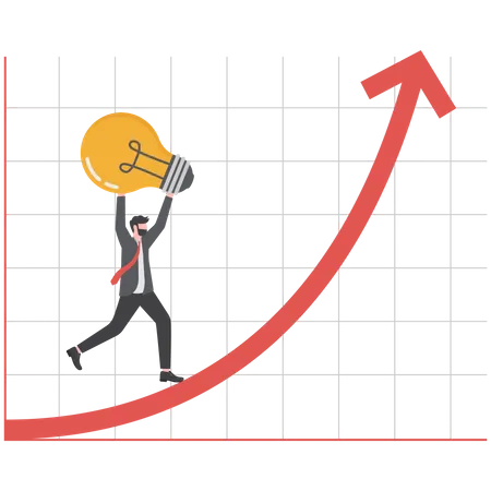 Businessman carries a light bulb on the arrow of growing graph  Illustration