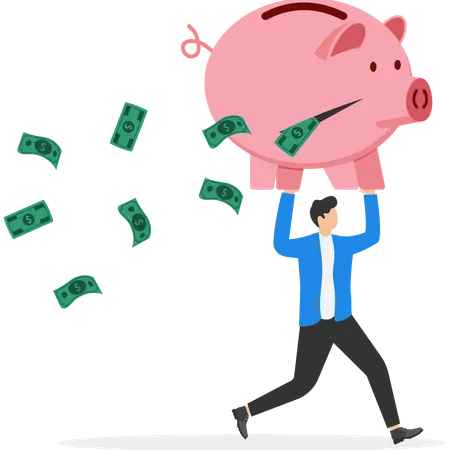 Lose Money From Investment Mistakes Tax Or Expense Mutual Fund Cost Or Financial Problems Unknown Costs Drain Out Money Concept Businessman Carry Big Money Bags With Big Hole Banknotes Falling Out Illustration