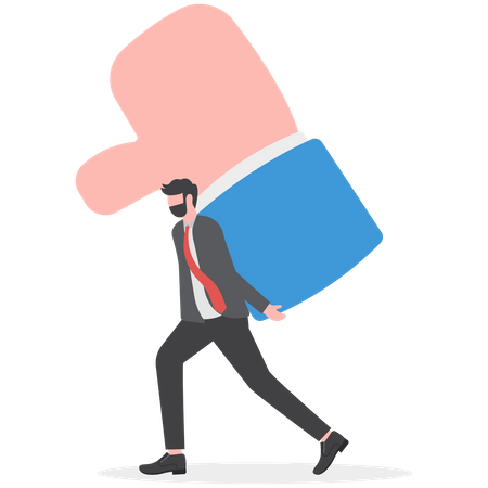 Businessman carry heavy thumb down symbol on his shoulder  Illustration
