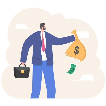 Businessman Holding Empty Money Bag Illustration Vector Cartoon Illustration