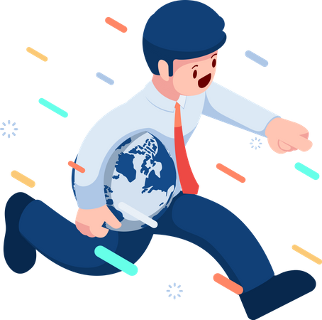 Businessman Carry World Globe and Running Forward  Illustration