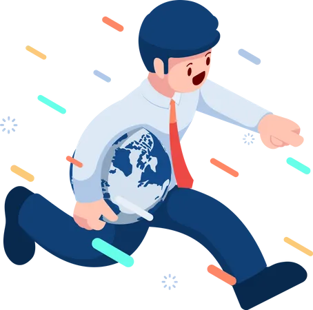 Businessman Carry World Globe and Running Forward  Illustration