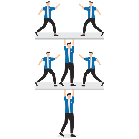 Businessman carrying and balancing employees on seesaw  Illustration